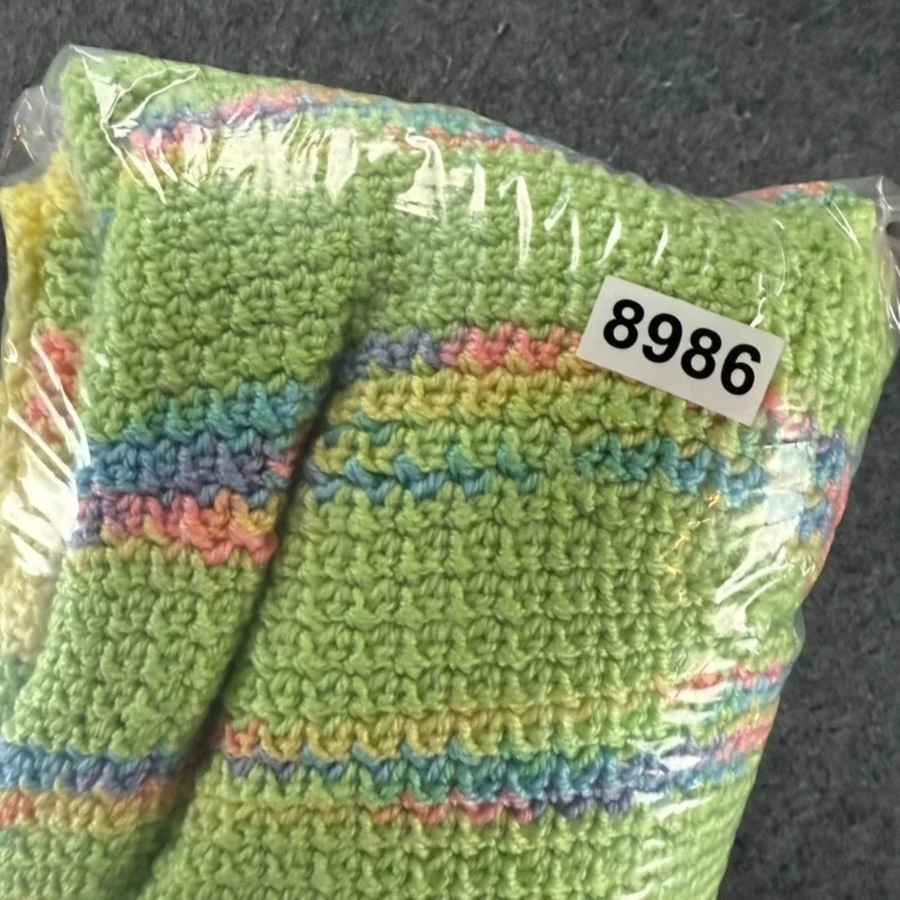 Handmade Crochet Baby Blanket Yellow Green Pastel Rainbow‎ Stripes 36x40
